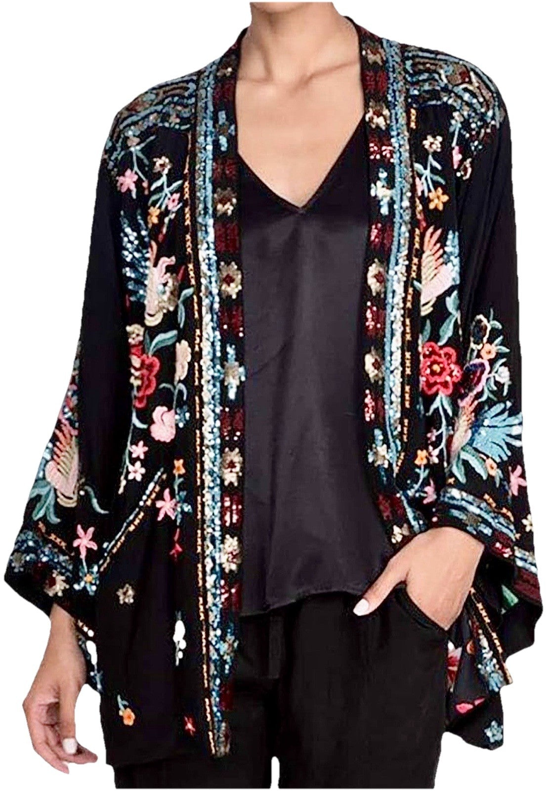 Johnny Was XXL Plus Black Kimono Jacket Coat Sequins Sequin $528 Retail LUXE Johnny Was