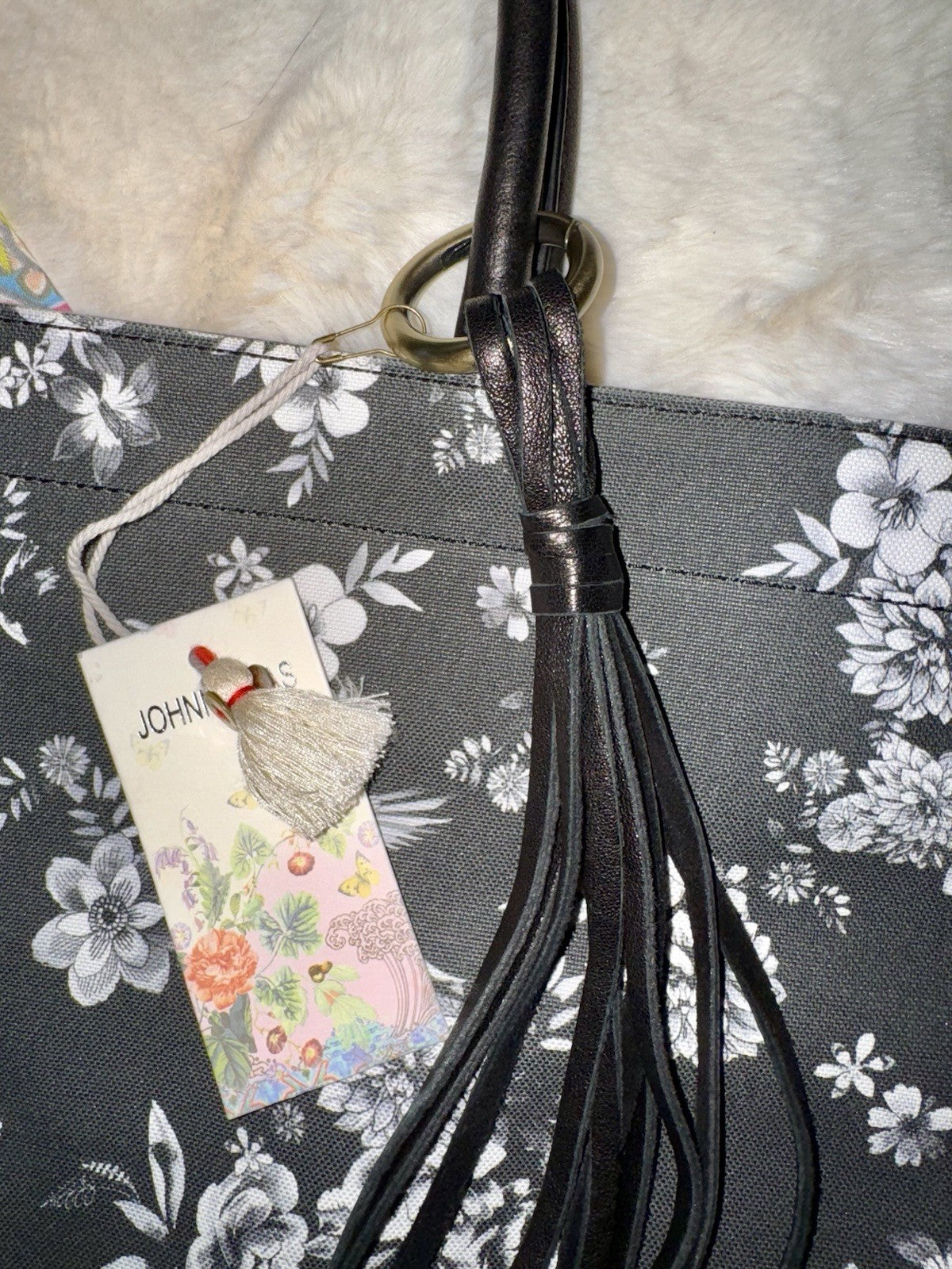 Johnny Was Black & White Coated Canvas Dreamer Bag Purse Tote $428 Retail Johnny Was