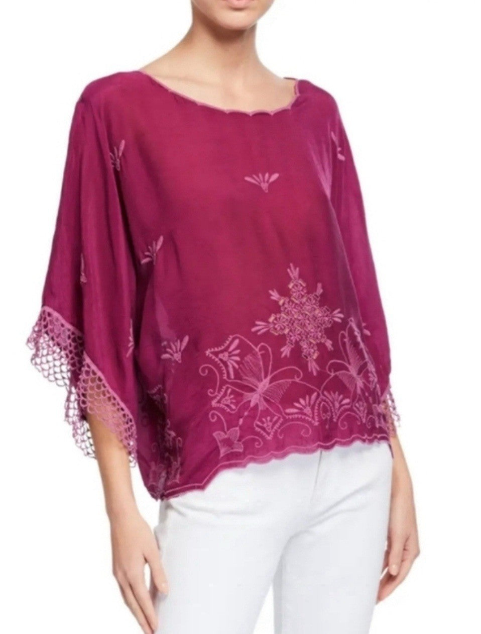 Johnny Was 3X Plus Fushia Pink Tunic Top Peasant Blouse Lightweight Cool Shirt Johnny Was