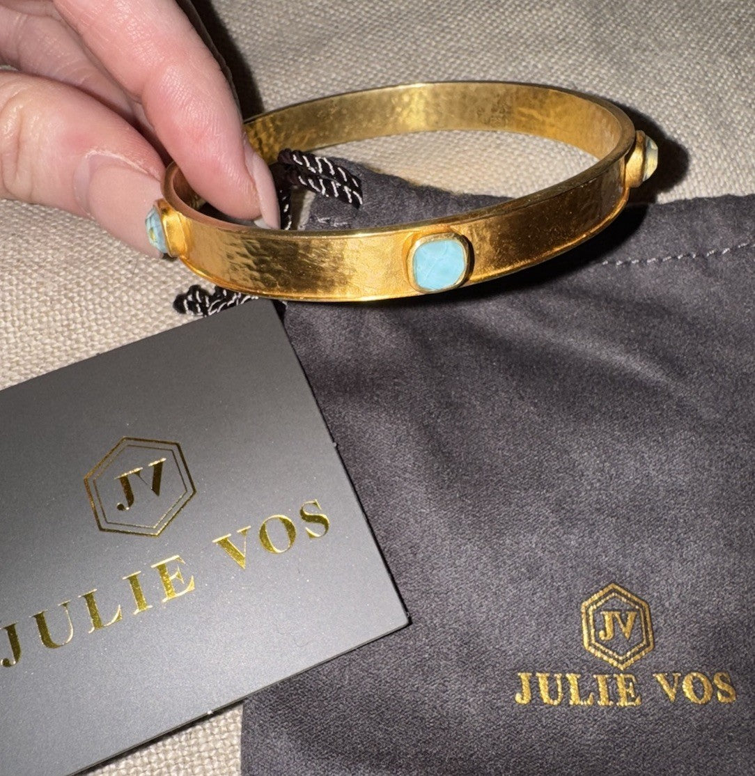 Julie Vos Bangle Iridescent Blue Stacking Bracelet Sz M Medium 24k Gold Plated Julie Vos