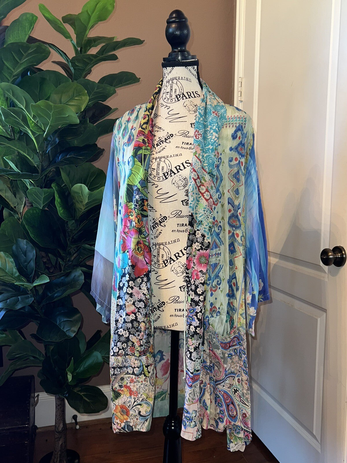 Johnny Was XL 100% Silk Kimono Top Wrap Jacket Lightweight Cool Summer BOHO Johnny Was