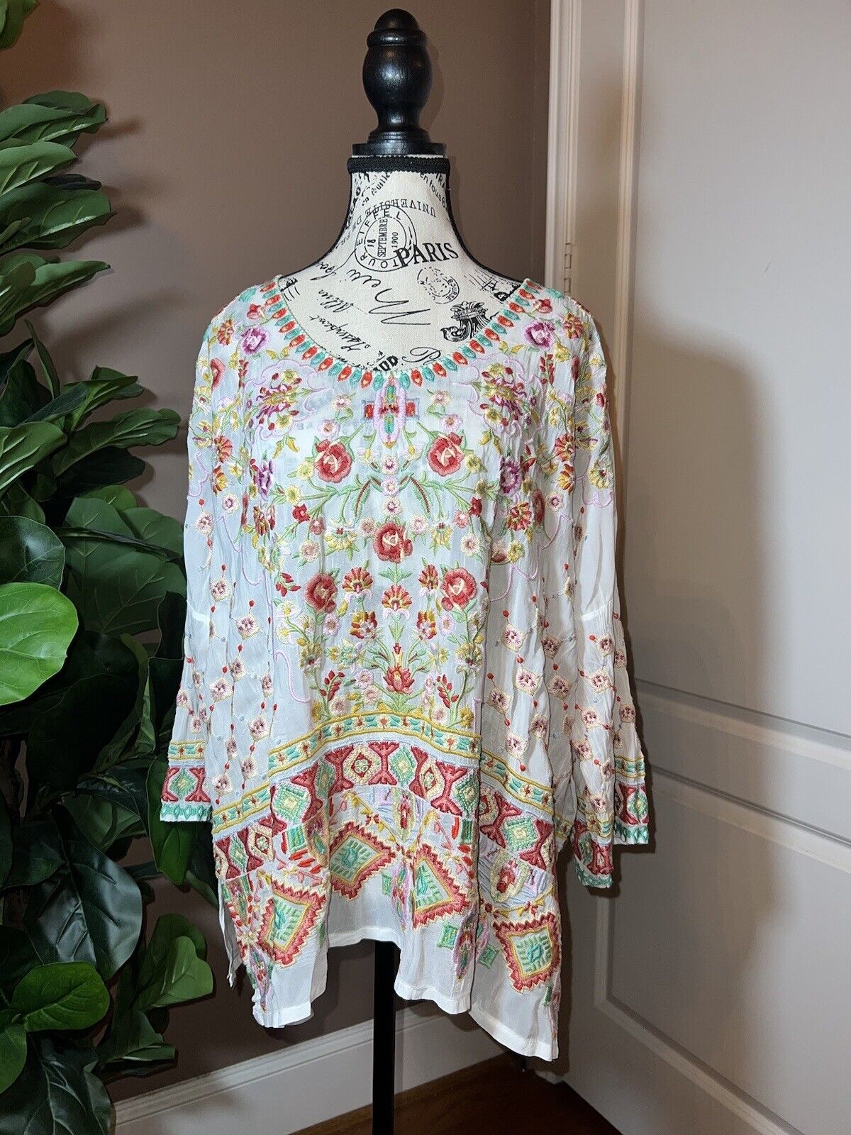 Johnny Was Heavily Embroidered Tunic Sz XXL (2X 2XL) SPRING EASTER