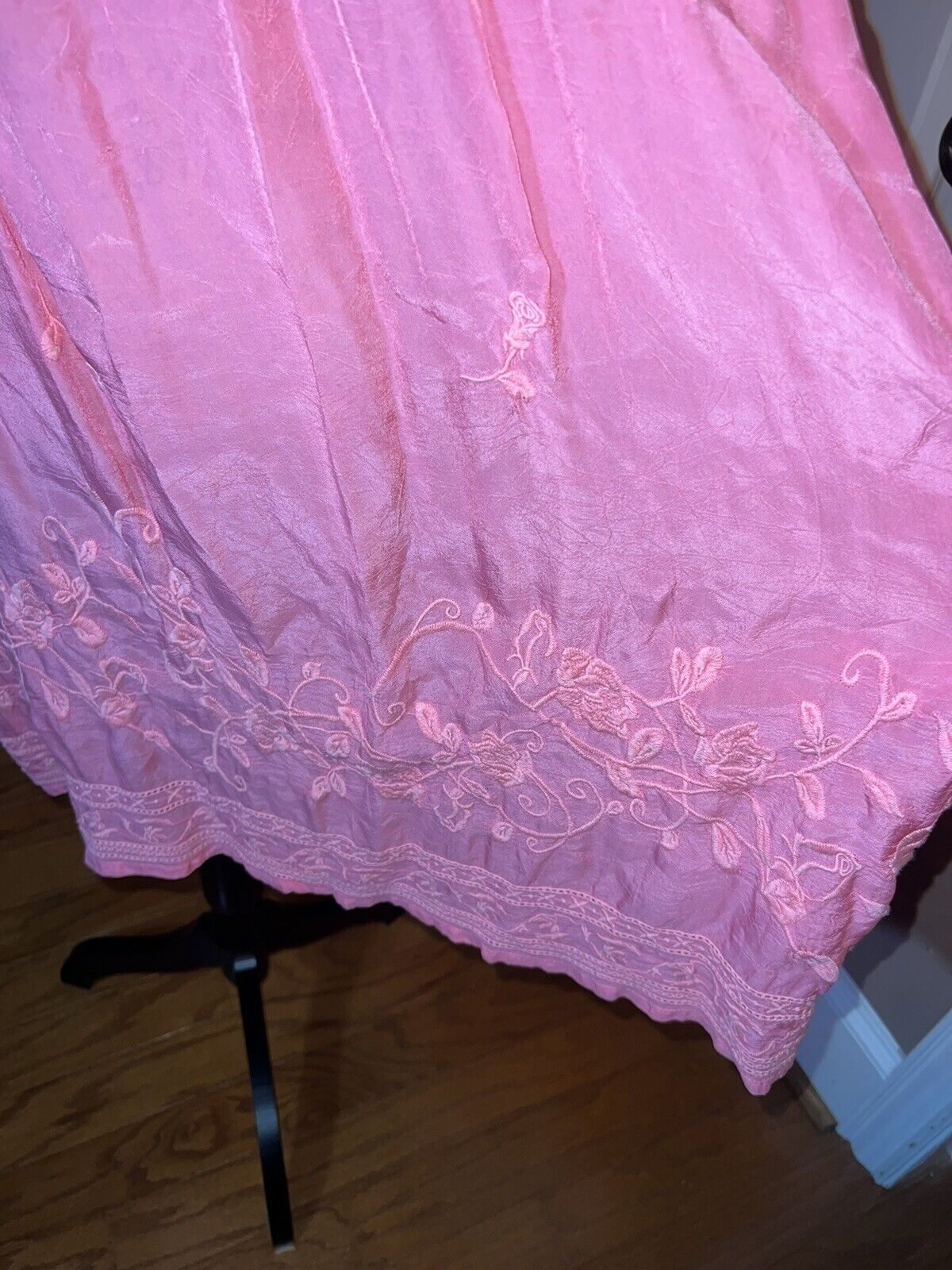 Johnny Was Embroidered Silky Tunic Top Pink Eyelet Lace 2X 2XL XXL Beautiful