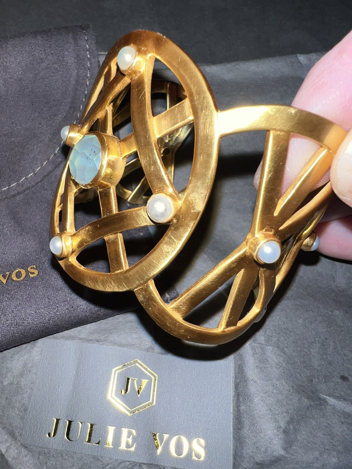 Julie Vos Chalcedony & Pearl Cuff Bangle Bracelet Julie Vos