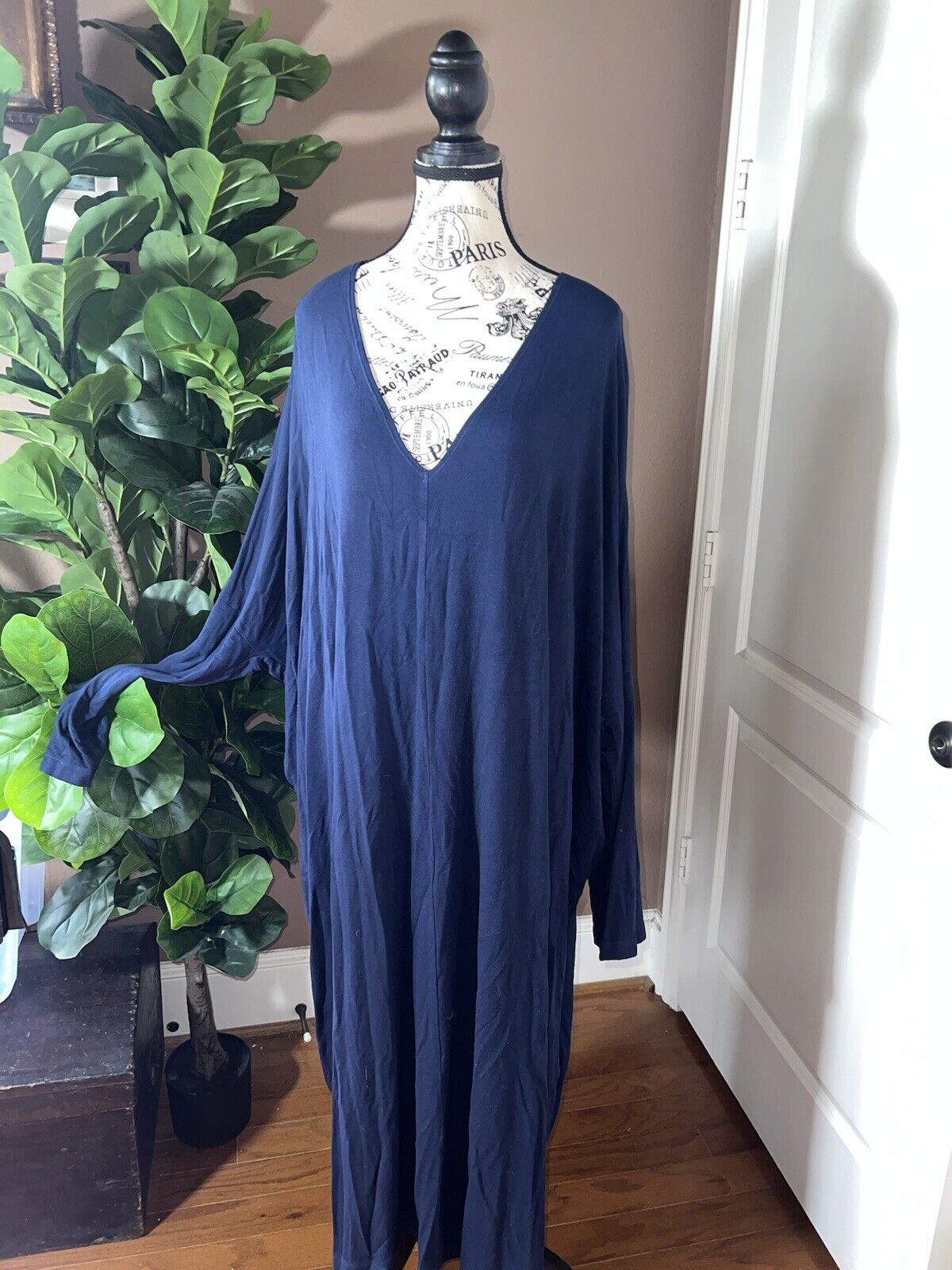 Bryn Walker Dark Blue Dolman Sleeve Maxi Dress Batwing 3X 3XL  MSRP $198