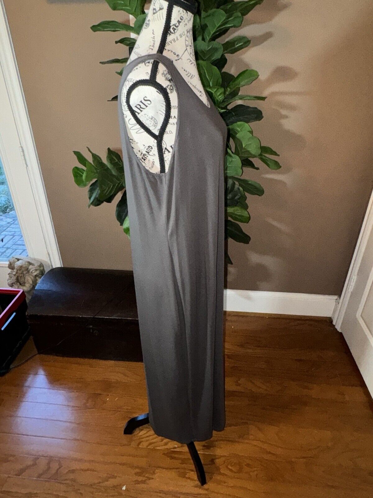 Eileen Fisher Viscose Mushroom Brown Maxi Dress Sz L Large