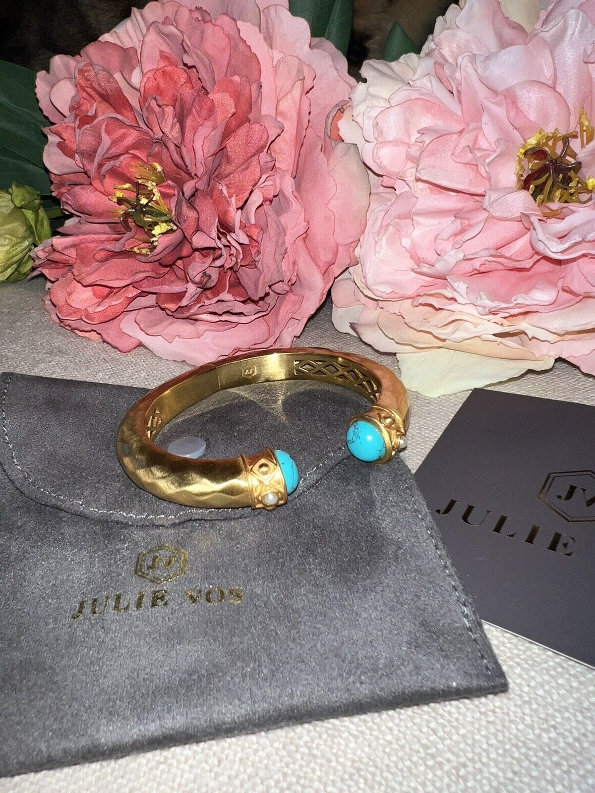 NEW Julie Vos Hinged Bangle Bracelet Blue Turquoise 24k Gold Plated NWOT