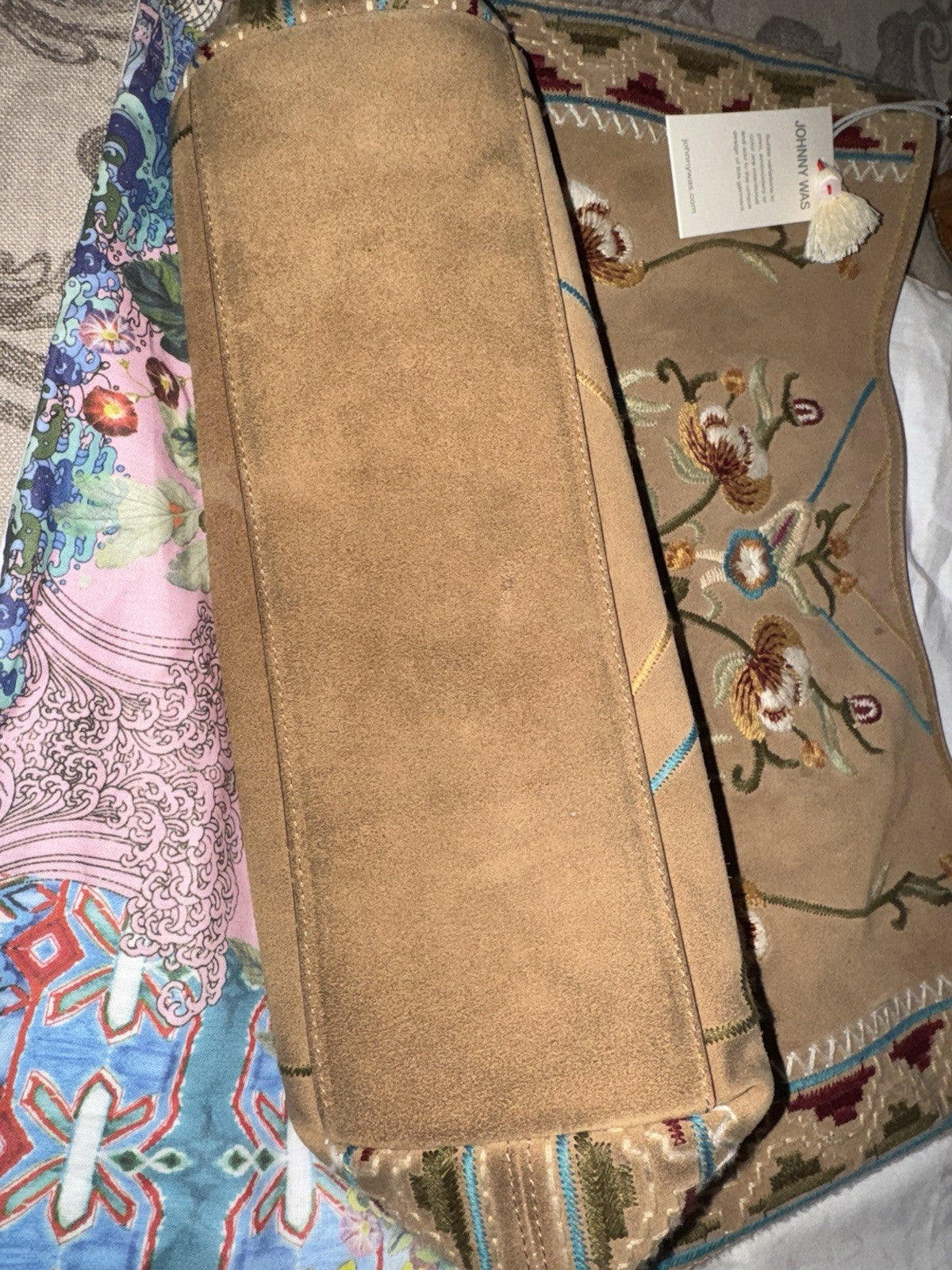 Johnny Was Brown Suede & Leather Bag Purse Tote Hobo Embroidered   *READ* Johnny Was