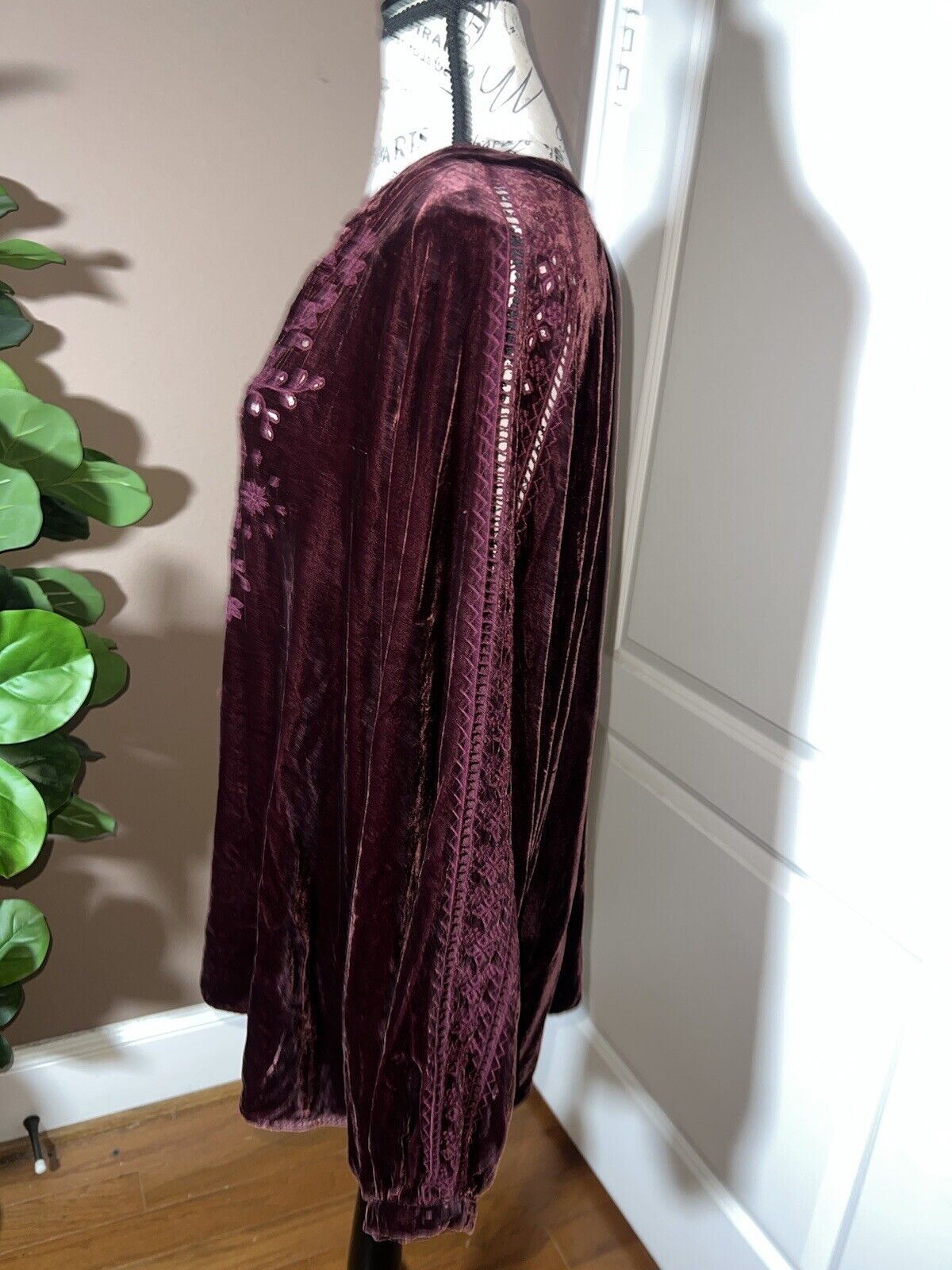 Johnny Was Burgandy Wine Velvet & Embroidered Tunic Top Kimono XL 1X 1XL