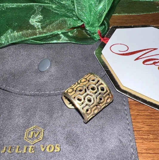 Julie Vos Greek Key 24k Gold Plate Wrap Cuff Ring Sz 7