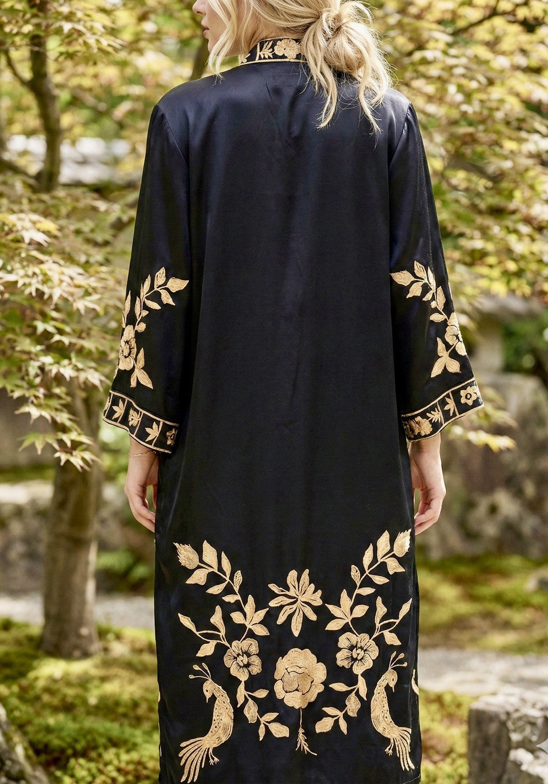 Johnny Was L Black & Gold Long Kimono Duster Embroidered Jacket Coat Wrap Johnny Was
