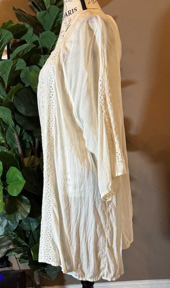 Johnny Was 3X Ivory Long Sleeve Tunic Top Blouse Shirt Off White Eyelet Lace Johnny Was