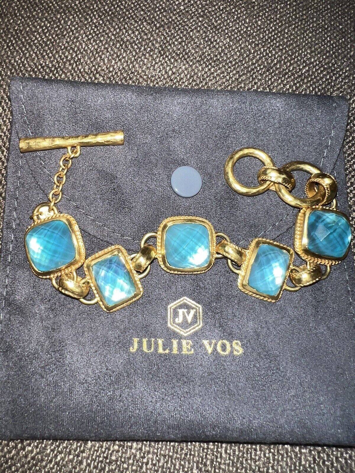 NEW Julie Vos Beautiful Iridescent Blue Link Bracelet W/ Adjustable Toggle NWOT