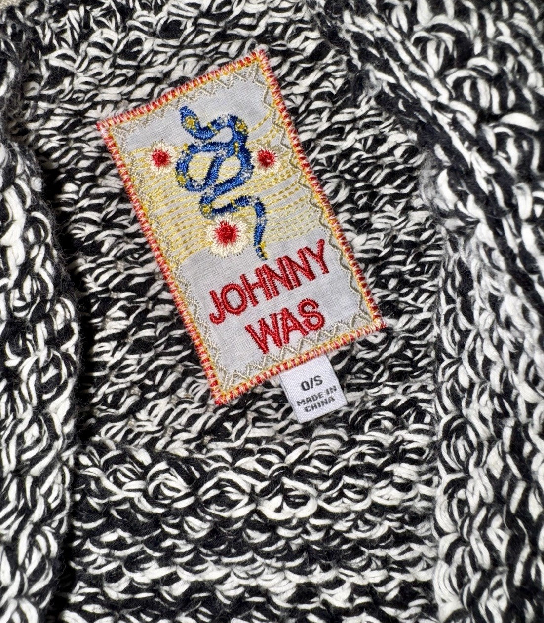 Johnny Was Black & White Sling Bag Crochet Slouch Hobo Tote Purse Crossbody Johnny Was