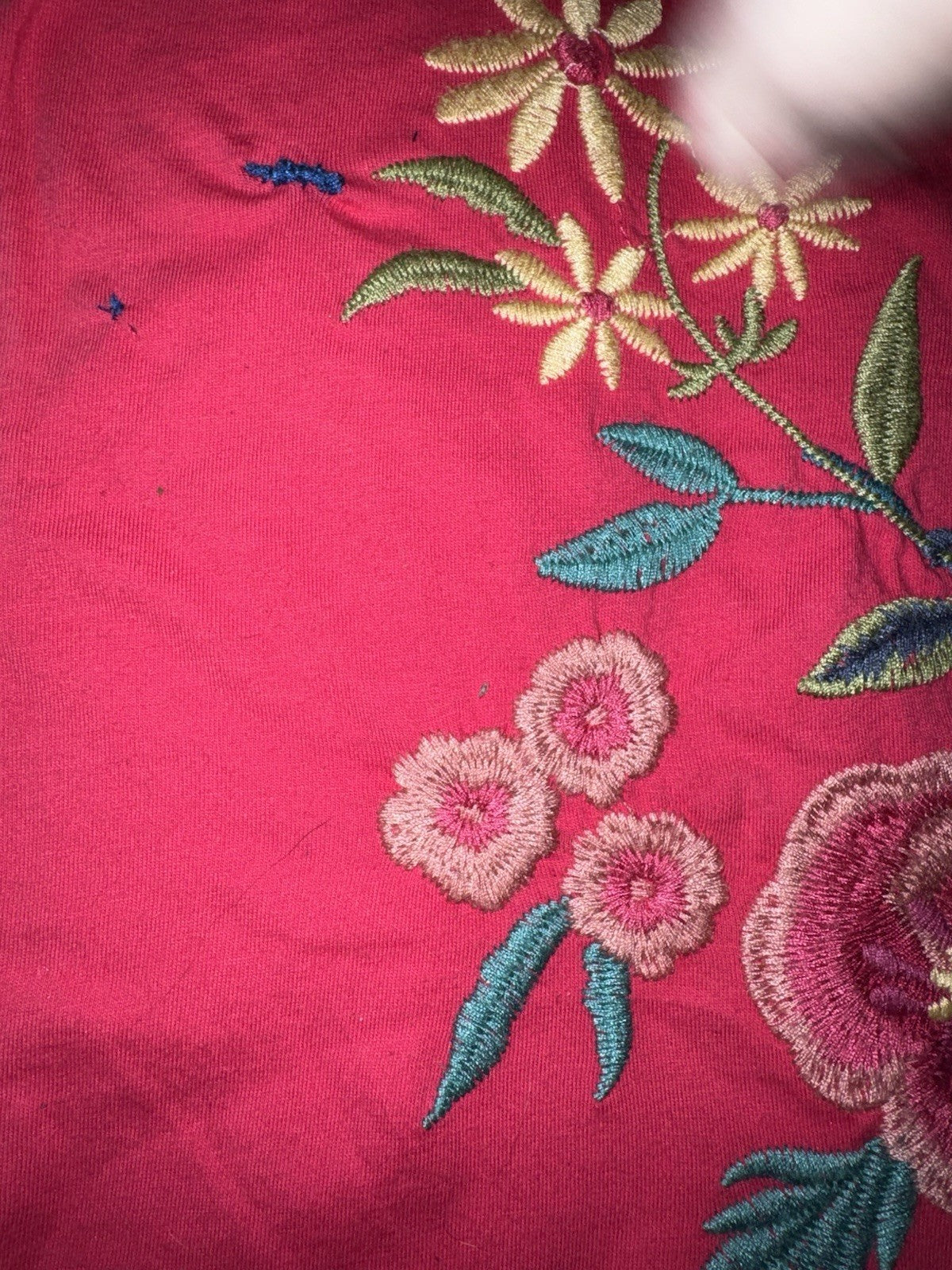 Johnny Was S Small Pink Cap Sleeve Tee T-Shirt Embroidered Bohemian *FLAWS* READ Johnny Was