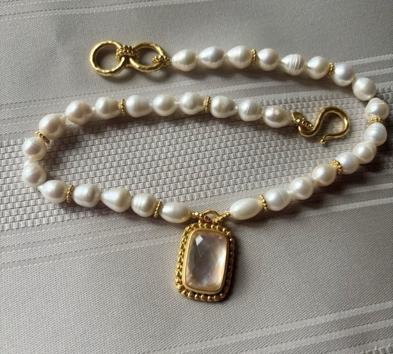 Julie Vos Freshwater Pearl & Clear Statement Necklace 24k Gold Plated Julie Vos