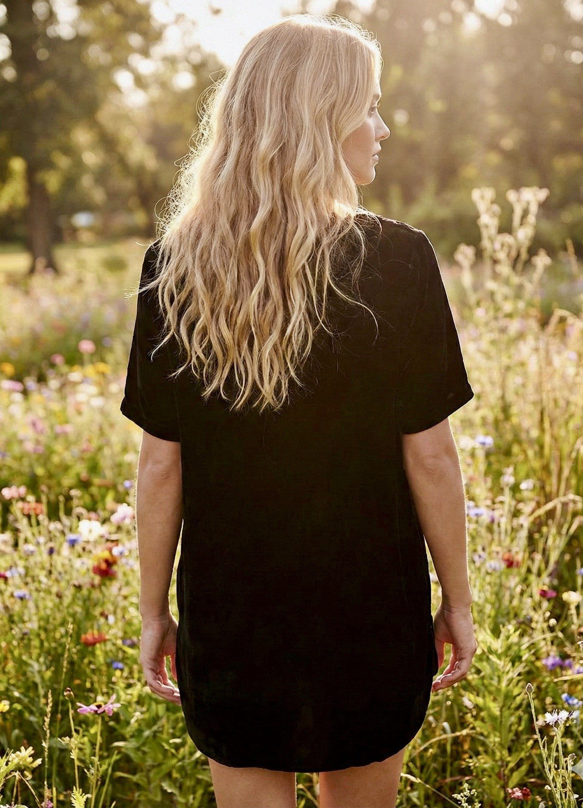 Johnny Was L Large Black Velvet Tunic Top Blouse  Tonal Embroidery Shirt Johnny Was