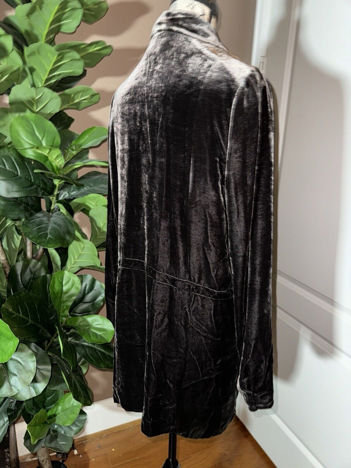 Johnny Was Sz L Large Grey Velvet Duster Blazer Coat Jacket Kimono Wrap