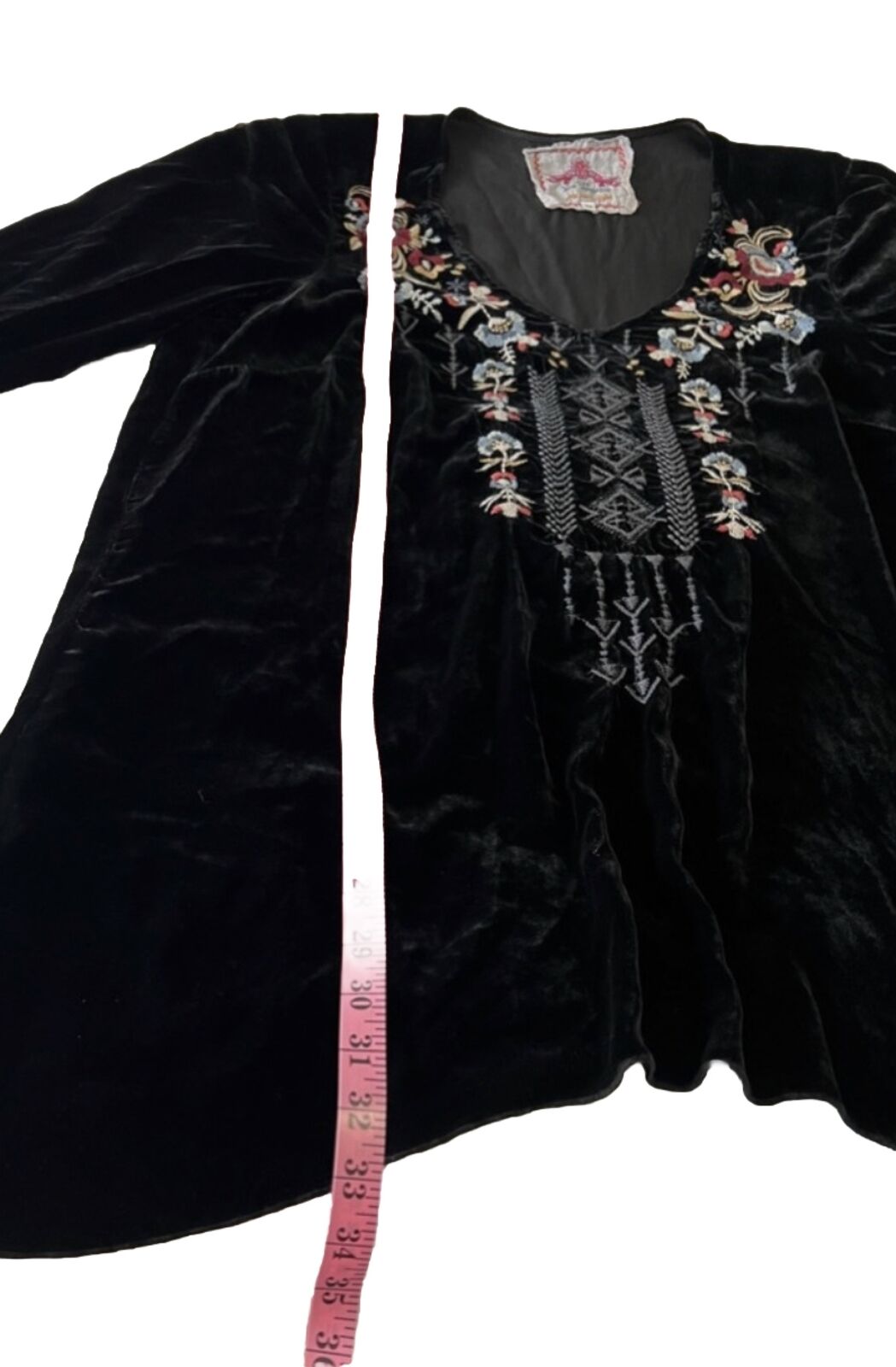 Johnny Was Black Velvet Tunic Top Mini Dress Embroidered Sz XL 1X