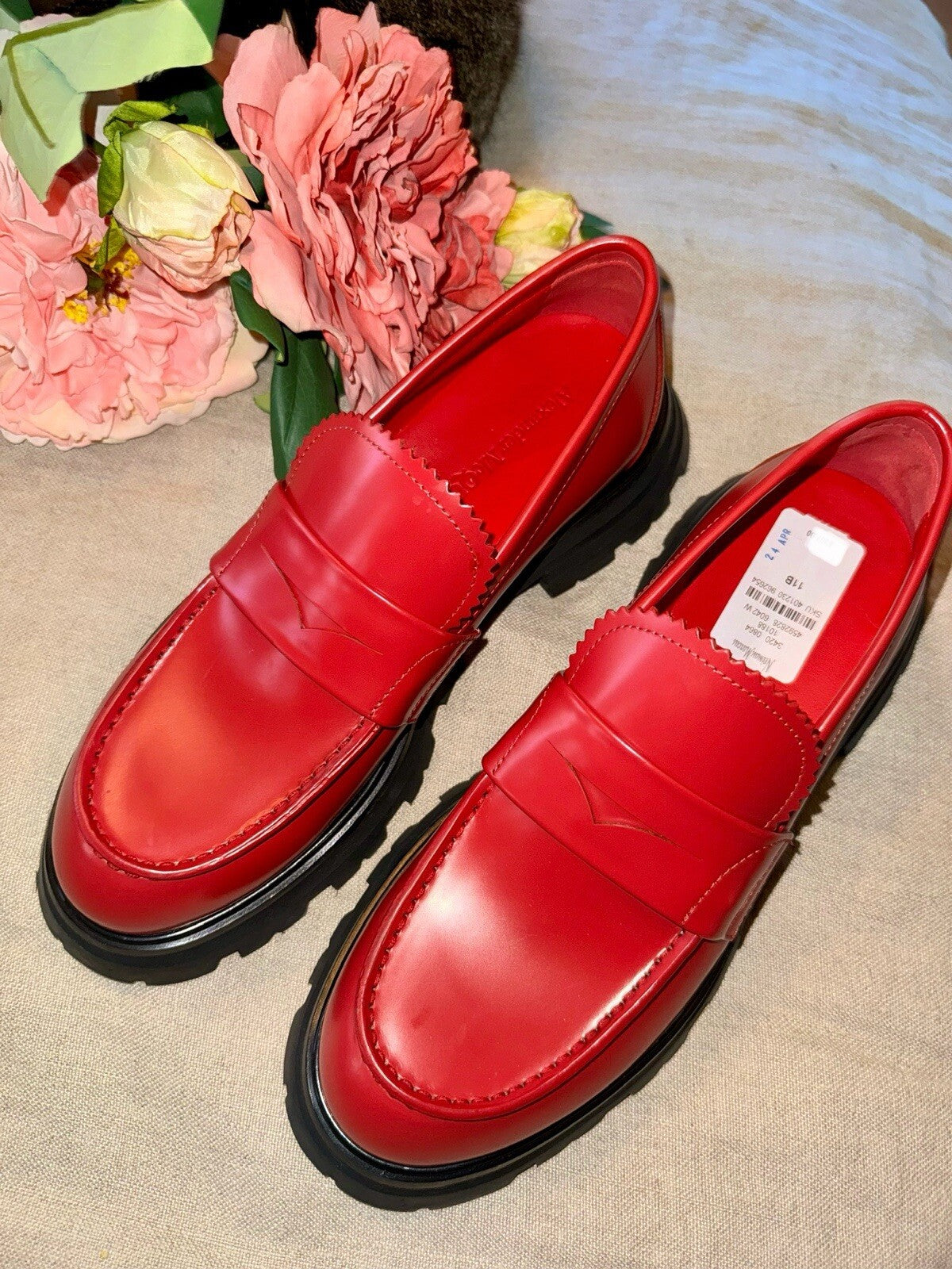 Alexander McQueen Wander Women's Red Leather Platform Loafer Shoes IT 41 / US 11 Alexander McQueen