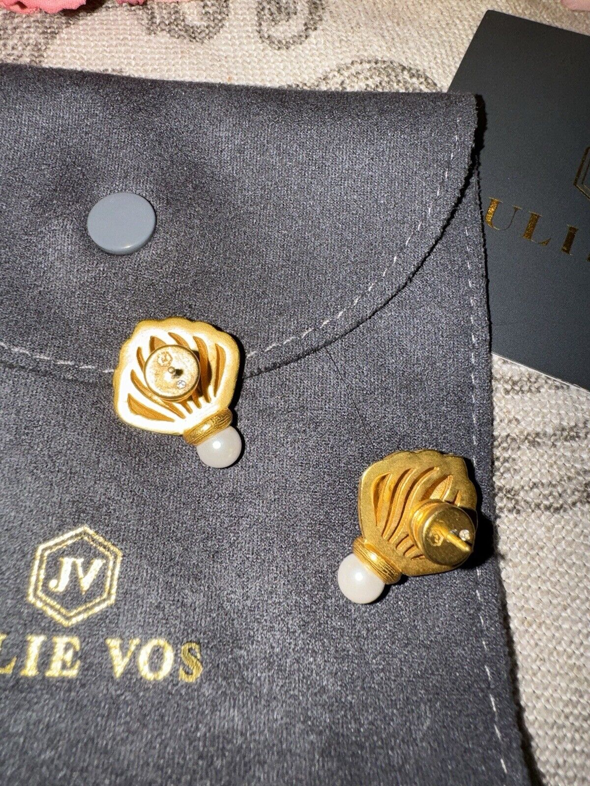 Julie Vos Pearl & 24k Gold Plated Shell Crest Stud Earrings RETIRED