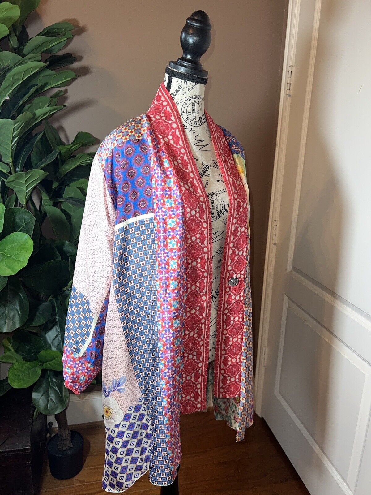 Johnny Was Silk REVERSIBLE Floral Kimono  XL 1X Embroidered & Pockets