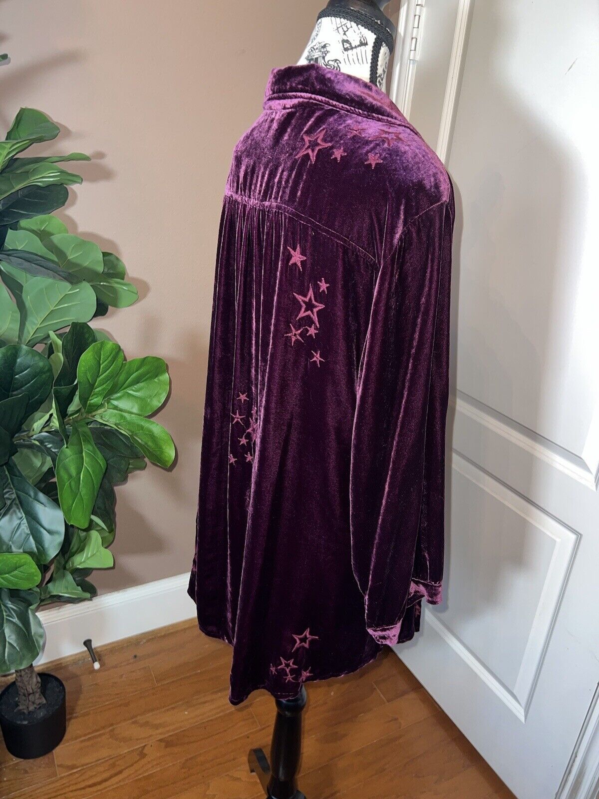 Johnny Was Burgandy Wine Velvet & Embroidered Tunic Top Kimono Sz XXL