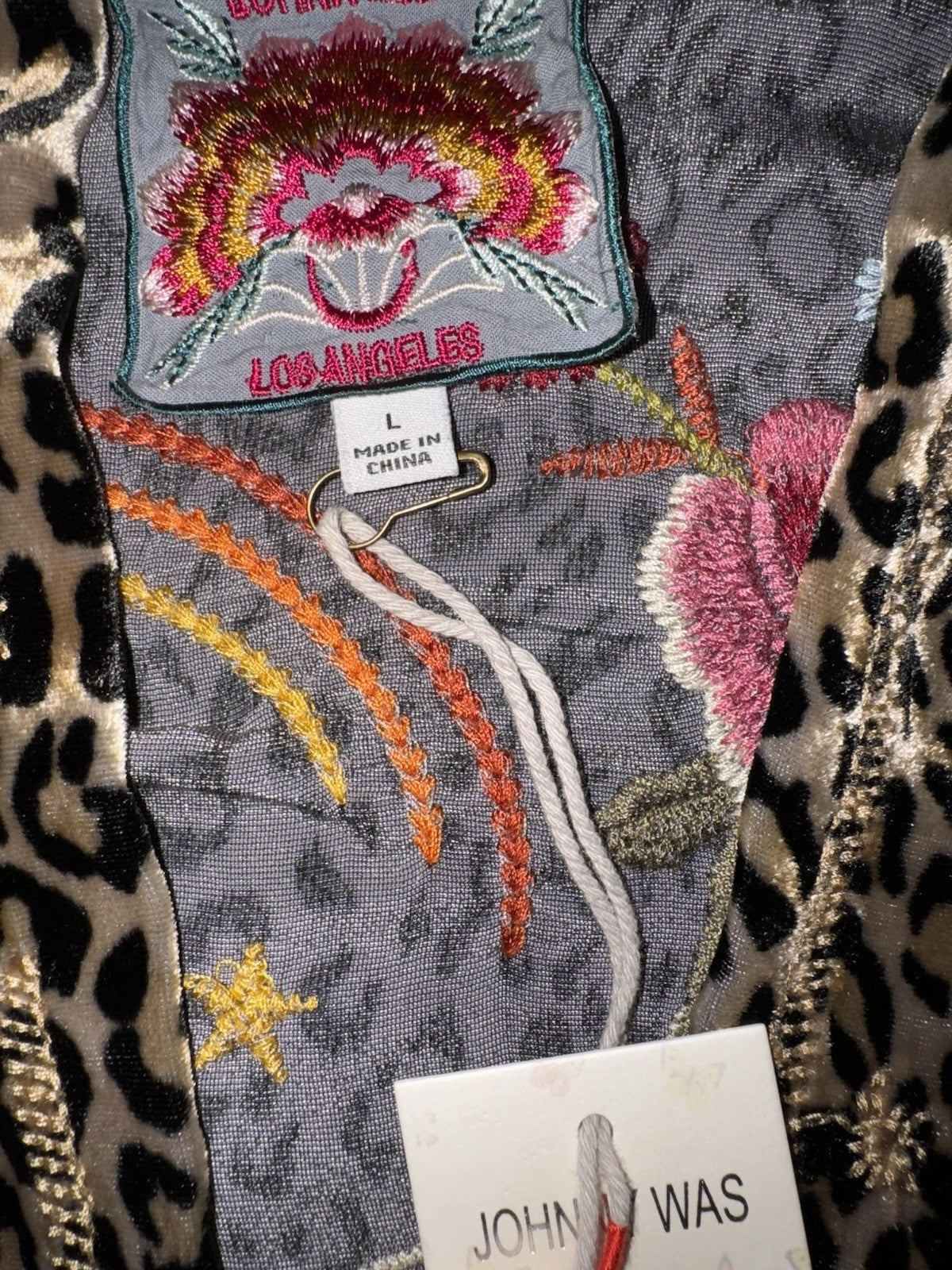 Johnny Was L Leopard Print Velvet Long Kimono Duster Coat Jacket Embroidered Johnny Was