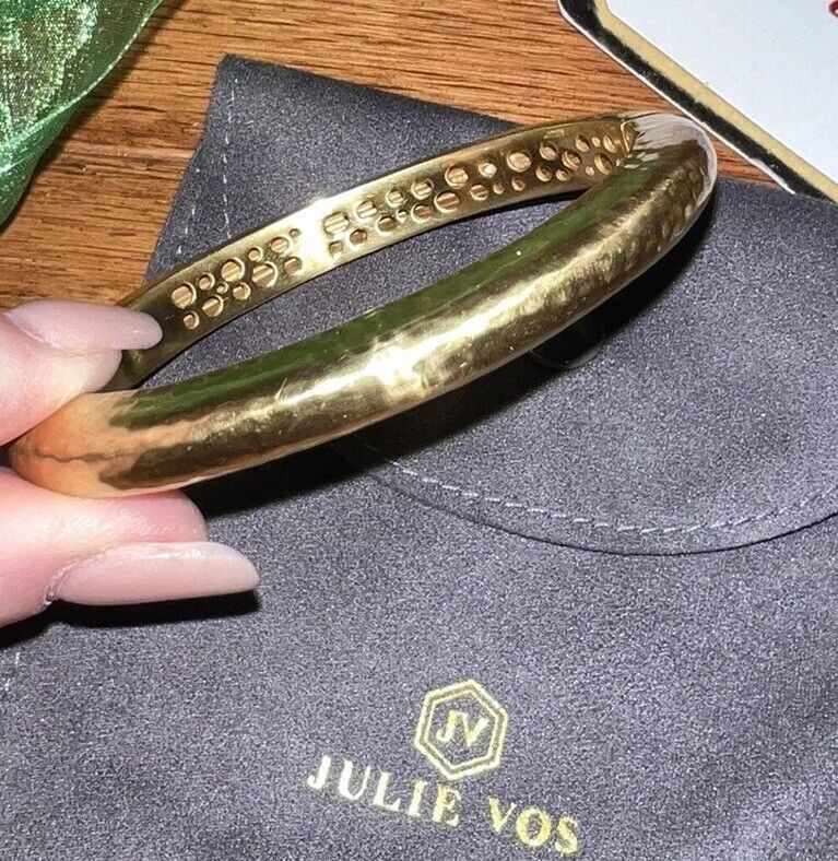 NEW Julie Vos Hammered 24k Gold Plated Hinged Bangle Bracelet  NWOT