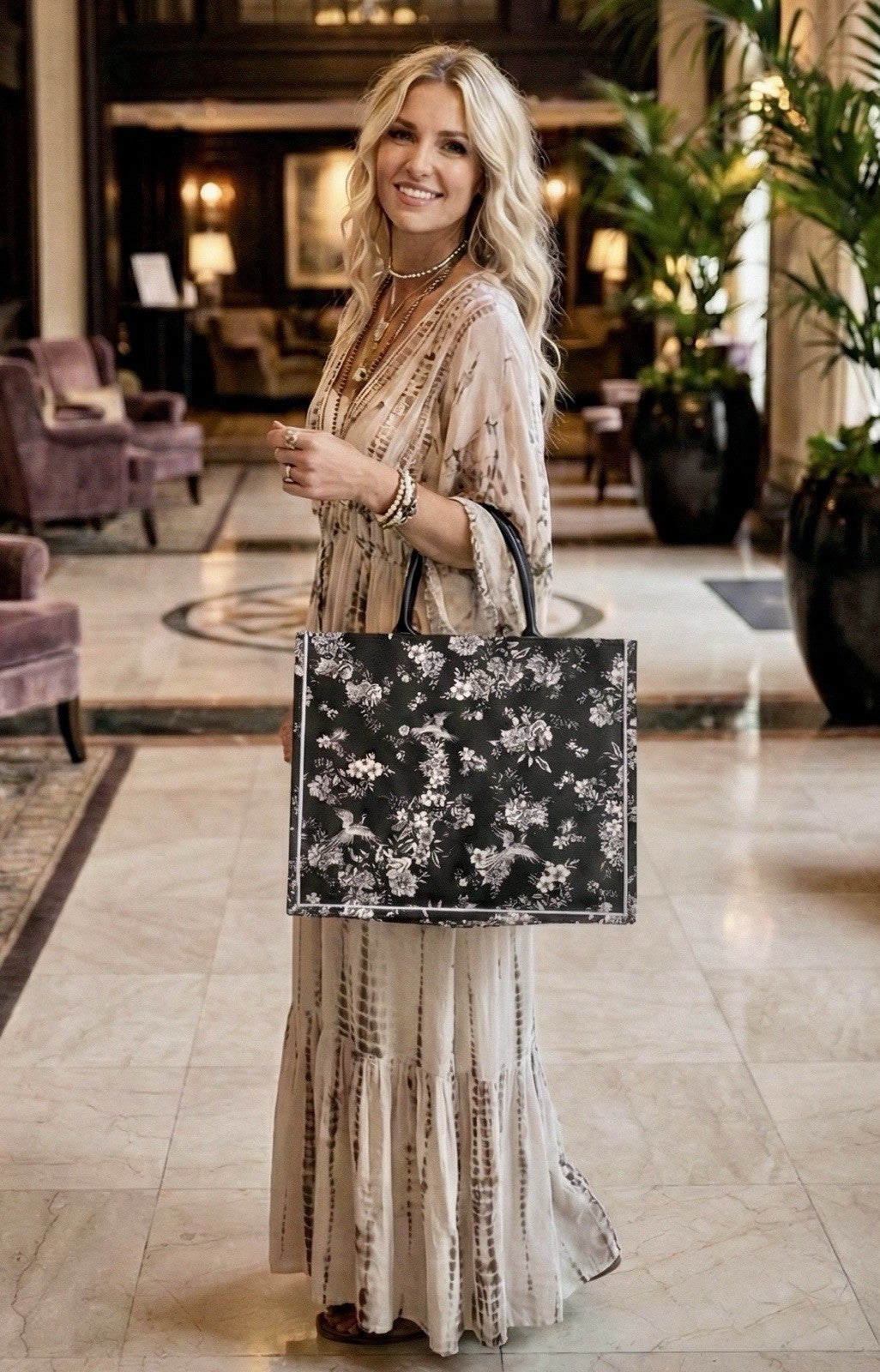 Johnny Was Black & White Coated Canvas Dreamer Bag Purse Tote Leather $428 Johnny Was