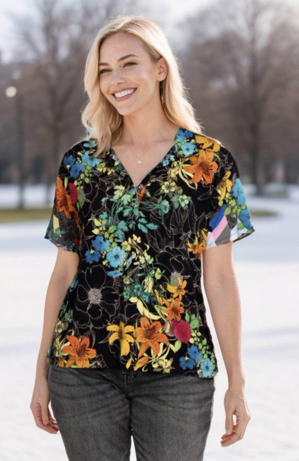 Johnny Was 3X Short Sleeve Polo Shirt Button Up Blouse BOHO Top  Tropical Johnny Was