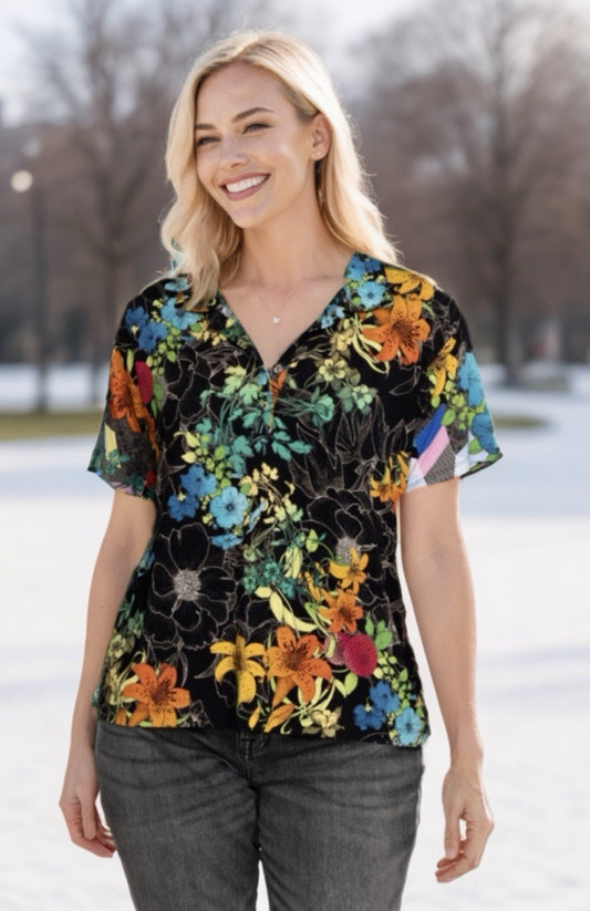 Johnny Was 3X Short Sleeve Polo Shirt Button Up Blouse BOHO Top  Tropical Johnny Was