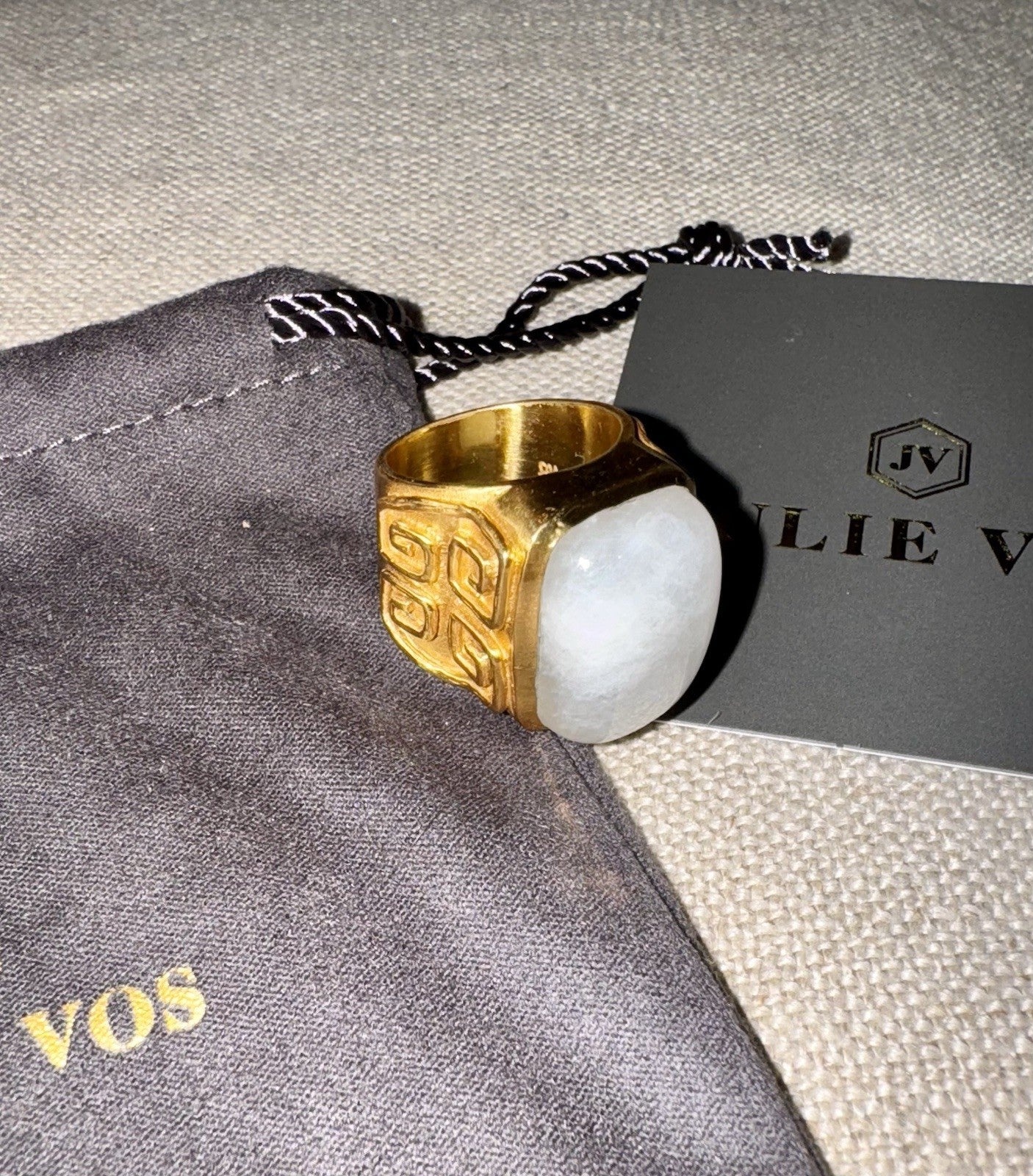 Julie Vos Sz 8 Creamy White Moonstone Statement Ring 24K Plated Looks Unworn Julie Vos