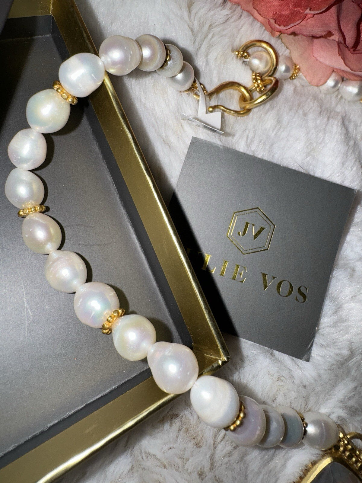 Julie Vos Freshwater Pearl & Clear Statement Necklace 24k Gold Plated Julie Vos