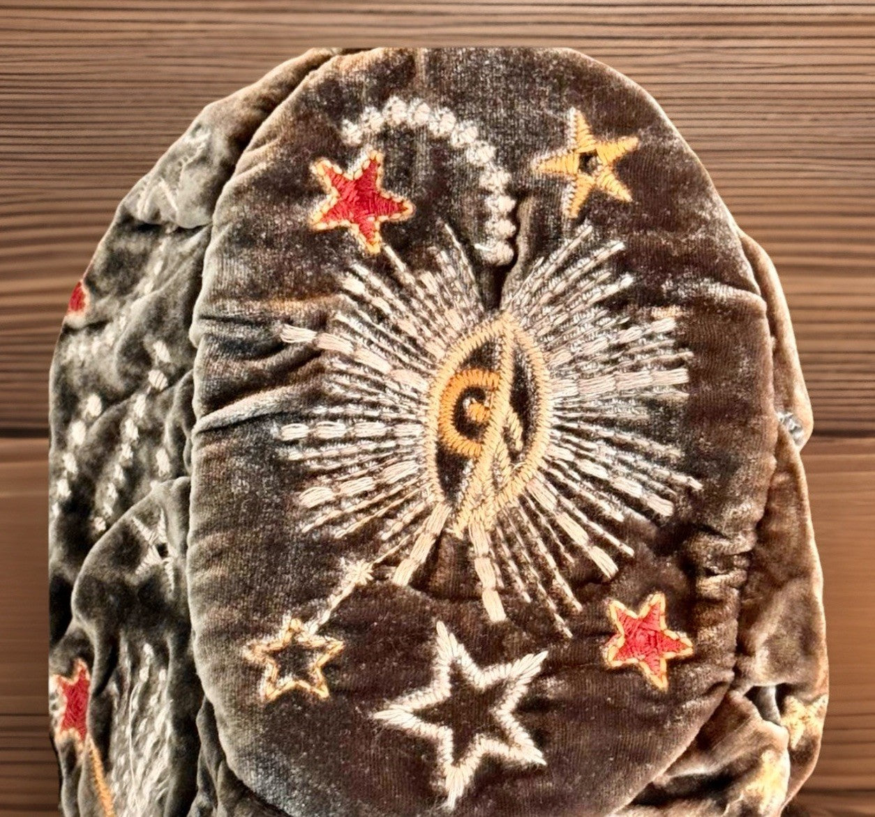 Johnny Was Brown Velvet Bucket Bag Purse Tote Embroidered Celestial Johnny Was