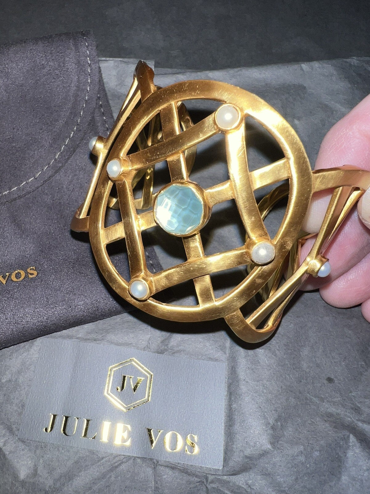 Julie Vos Chalcedony & Pearl Cuff Bangle Bracelet Julie Vos