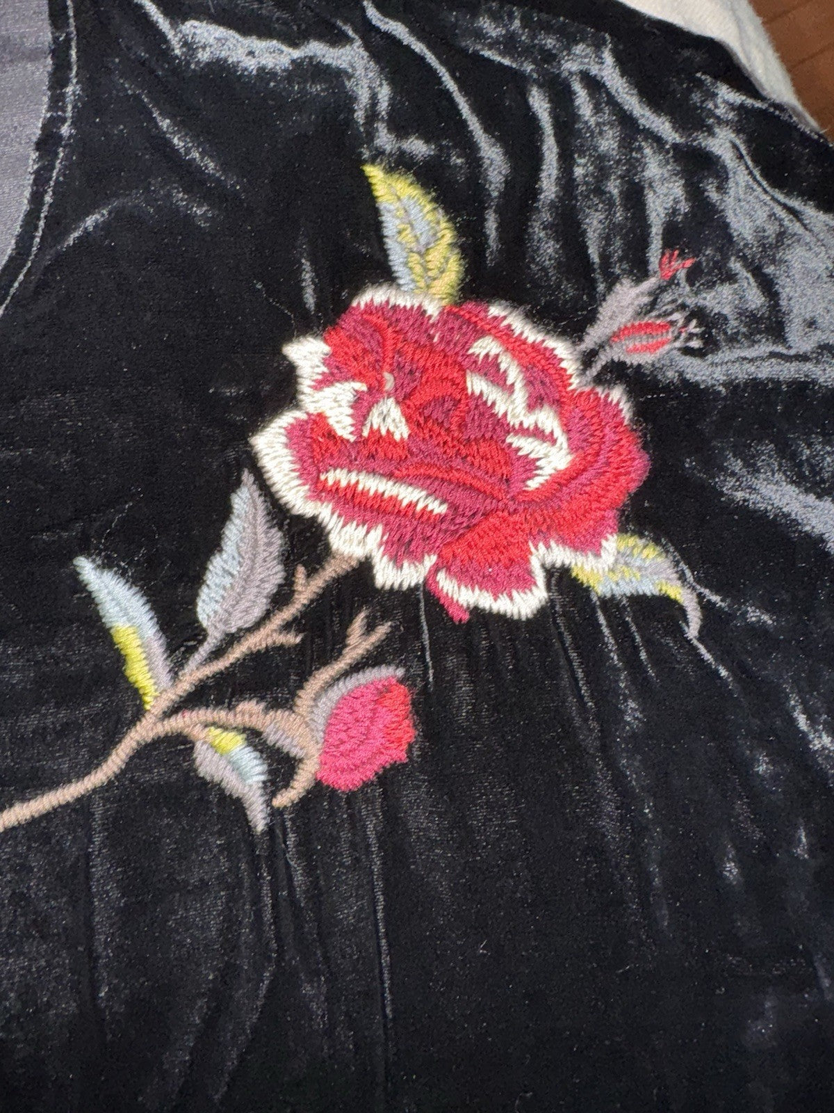 Johnny Was L Black & Pink Velvet Shift Mini Dress Embroidered Floral Tunic Top Johnny Was