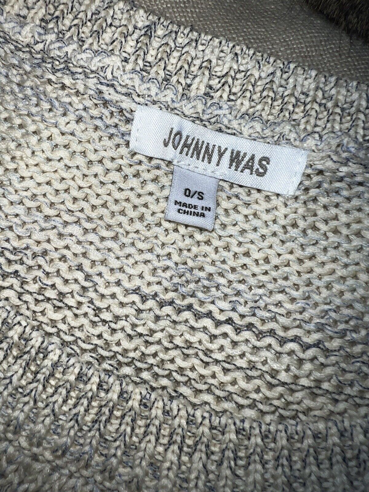 Johnny Was Poncho With Tassels Sweater O/S One Size Cream & Tan  BEACH