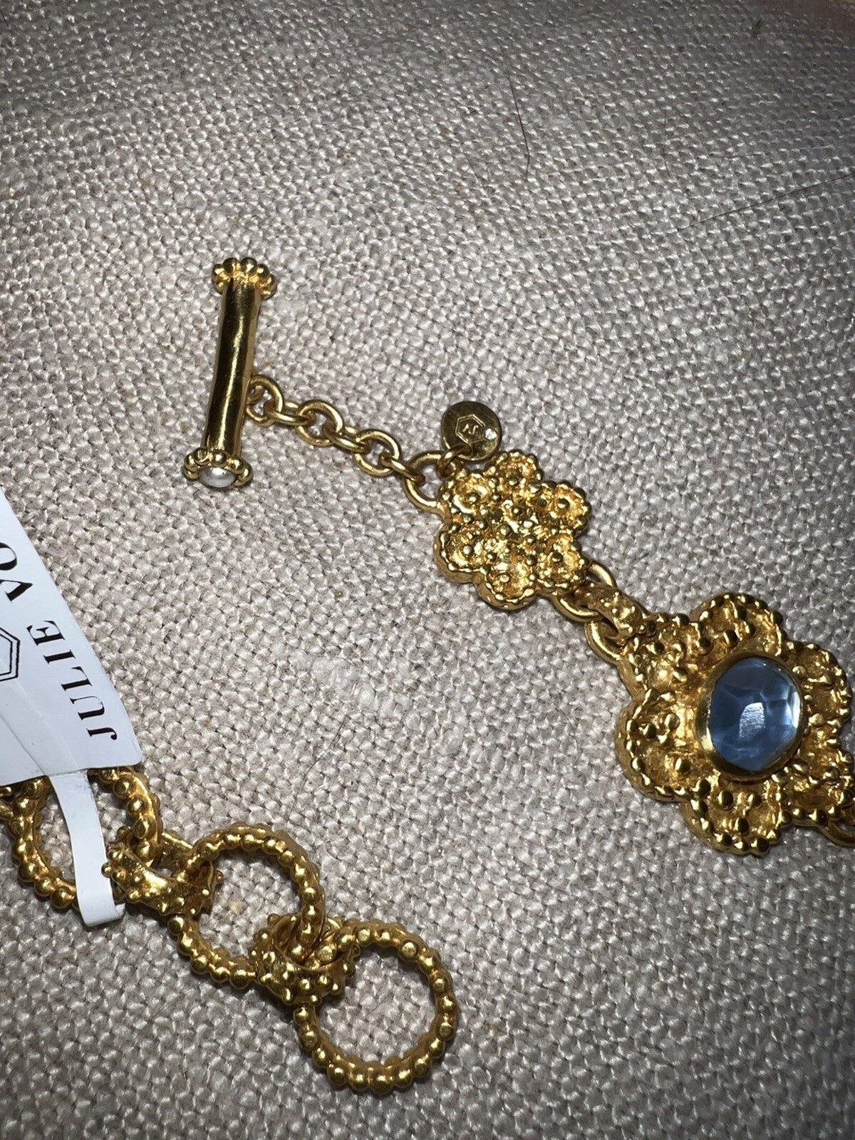 Julie Vos Blue Flower Statement Necklace Toggle Link 24k Gold Plate Chain Julie Vos