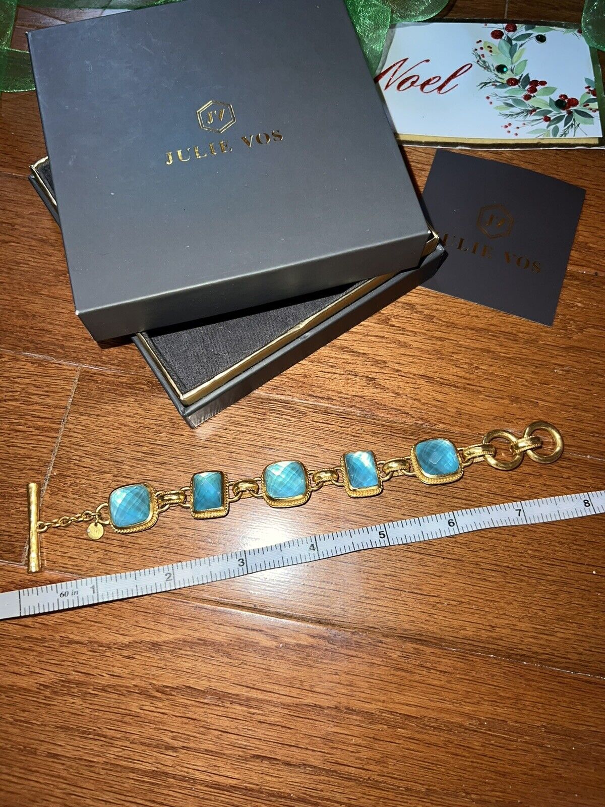 Julie Vos Beautiful Iridescent Blue Link Bracelet W/ Adjustable Toggle