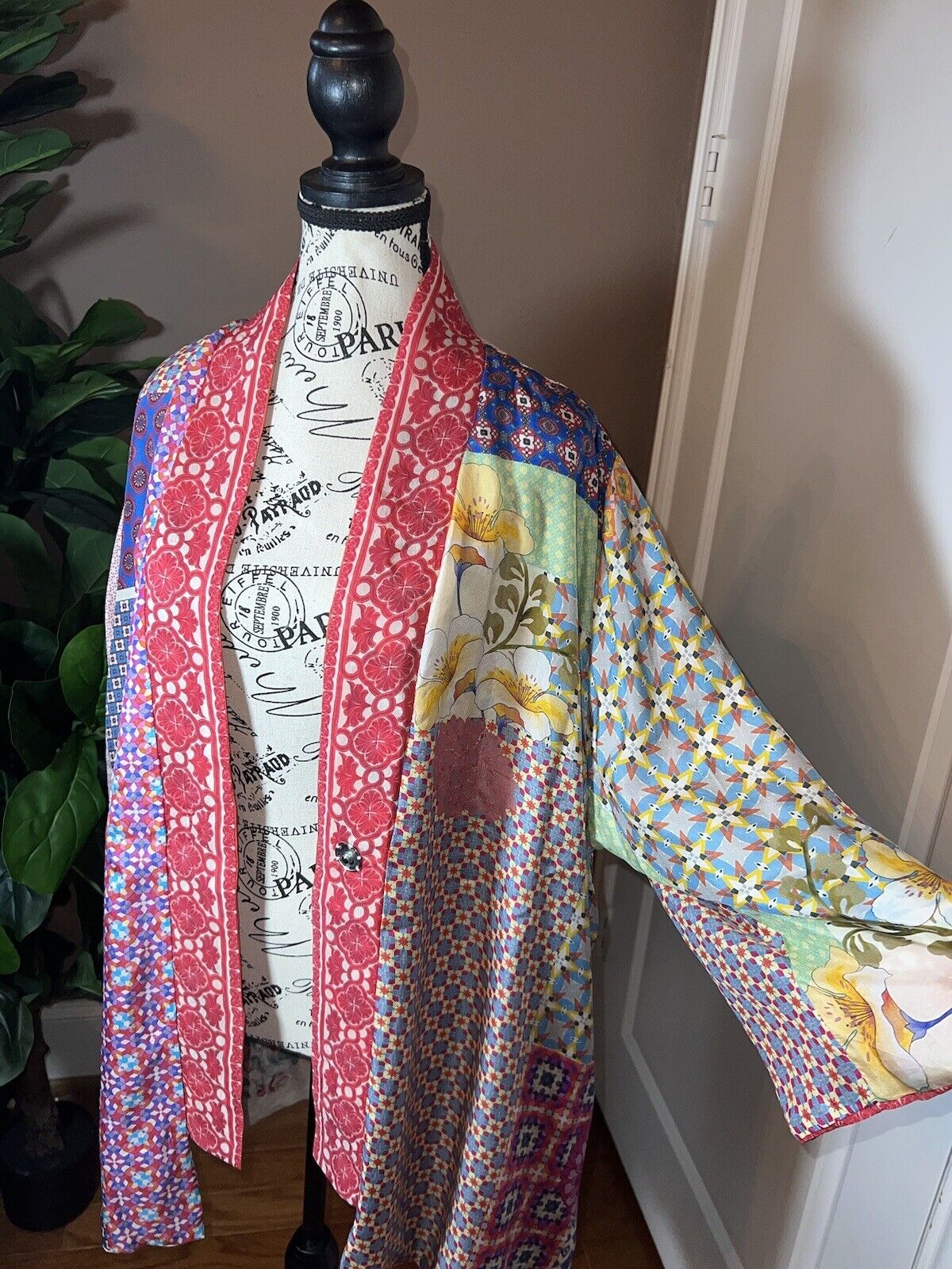 Johnny Was Silk REVERSIBLE Floral Kimono  XL 1X Embroidered & Pockets