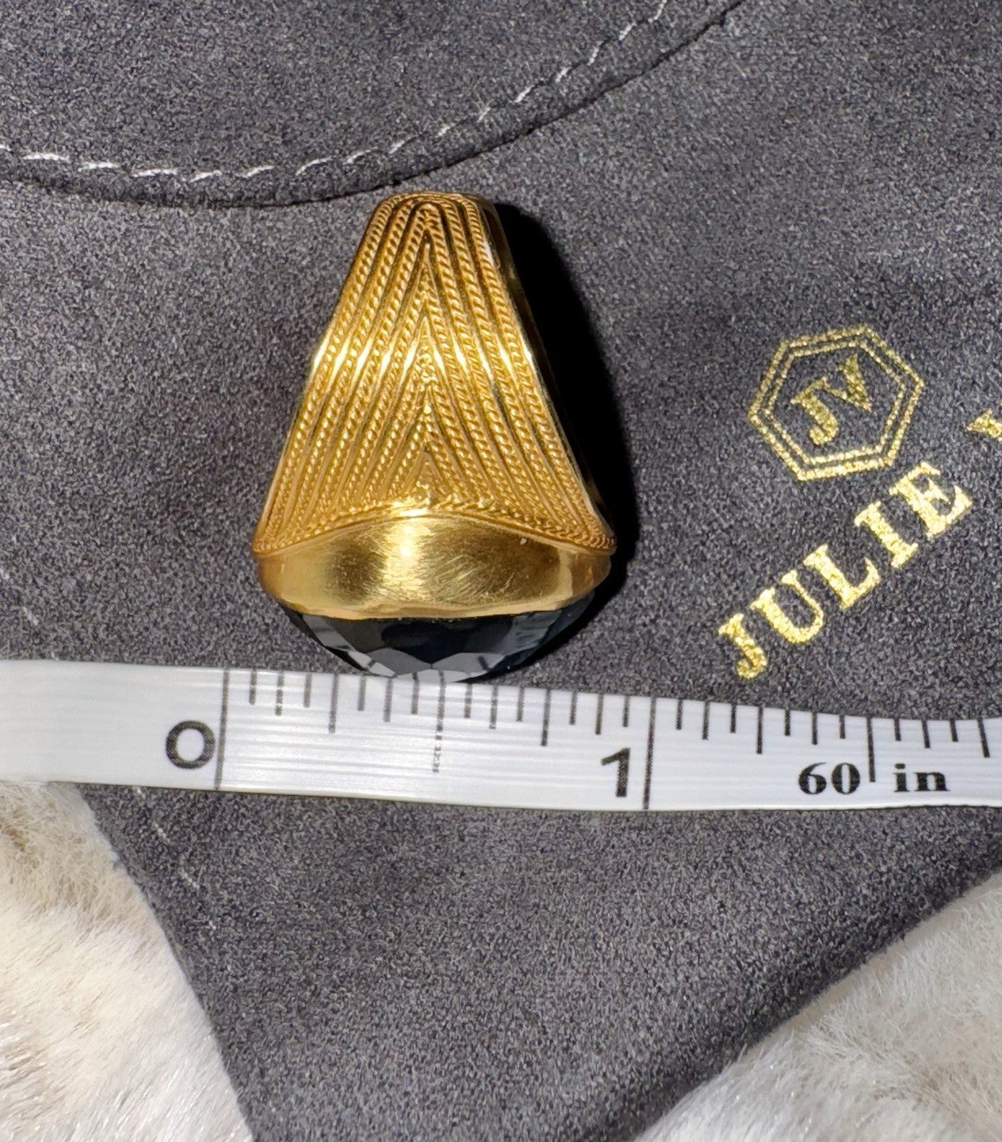 Julie Vos Iridescent Peacock Blue Statement Ring Sz 9 ADJUSTABLE 24k Gold Plate Julie Vos