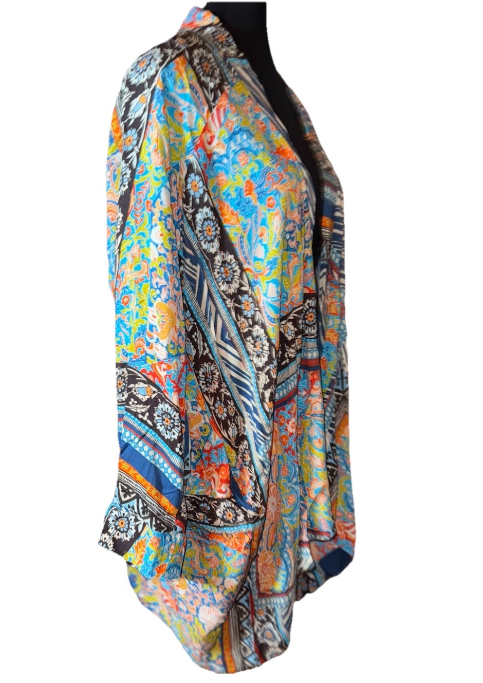 Johnny Was XL Silky Kimono Duster Jacket BOHO Flowy Top Lightweight Cool Color Johnny Was