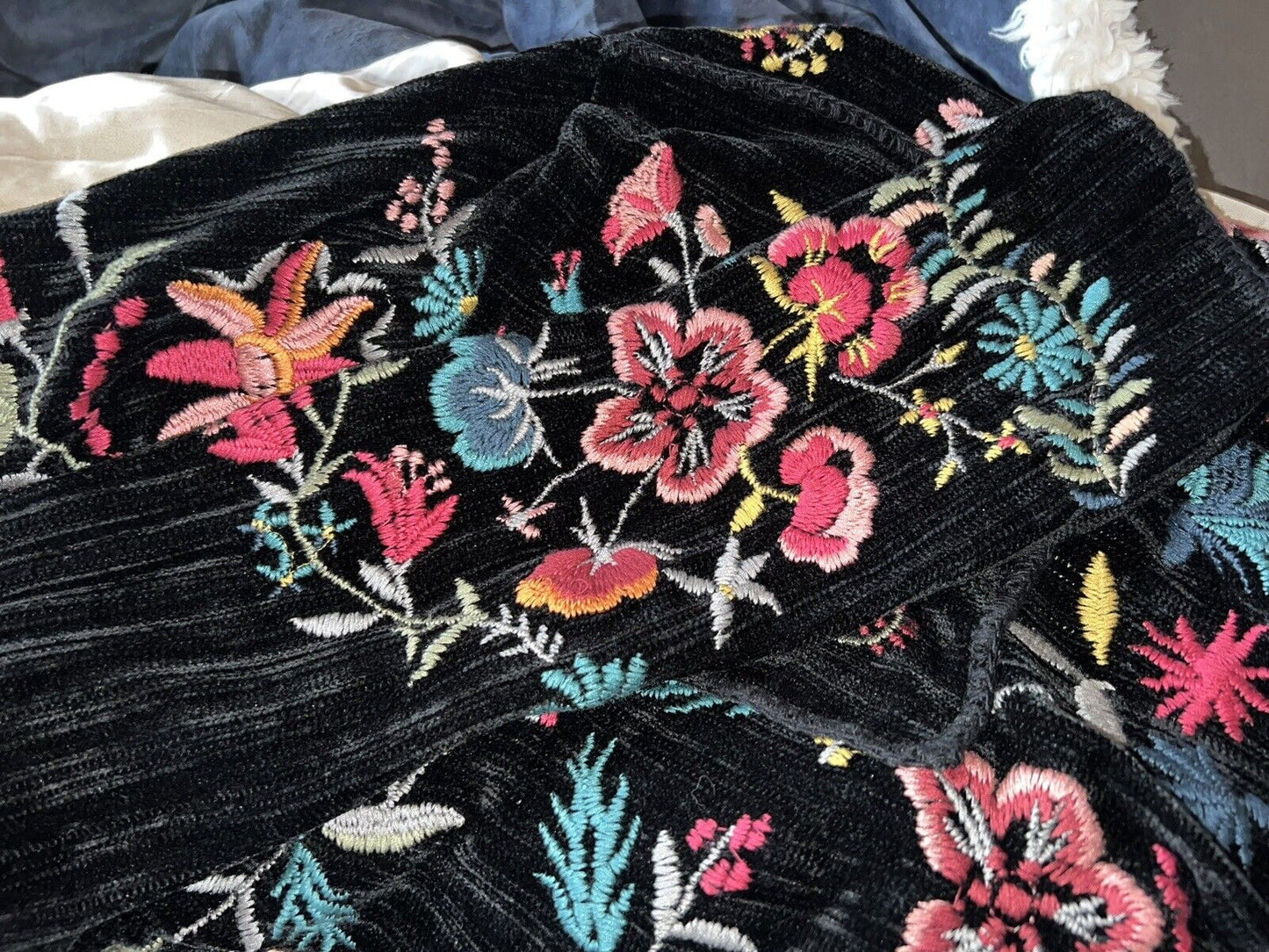 Johnny Was Velvet Chenille Embroidered Coat Jacket Wrap With Cape Sz M Kimono