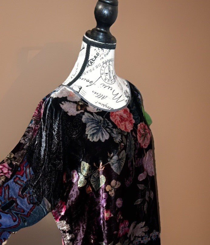 Johnny Was XL Floral Velvet Tunic Top Mini Dress Long Sleeve Lightweight Cool Johnny Was