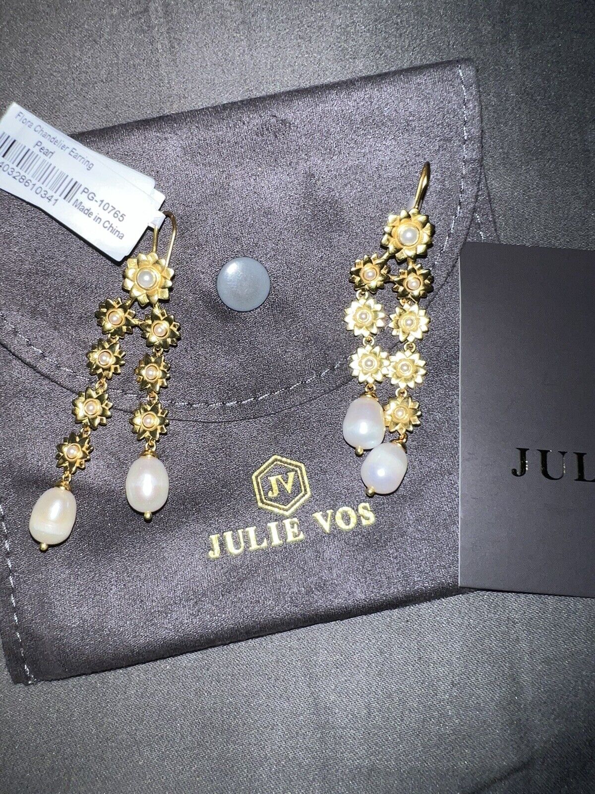 Julie Vos Flora Chandelier Drop Earrings 24k Gold Plated & Pearls