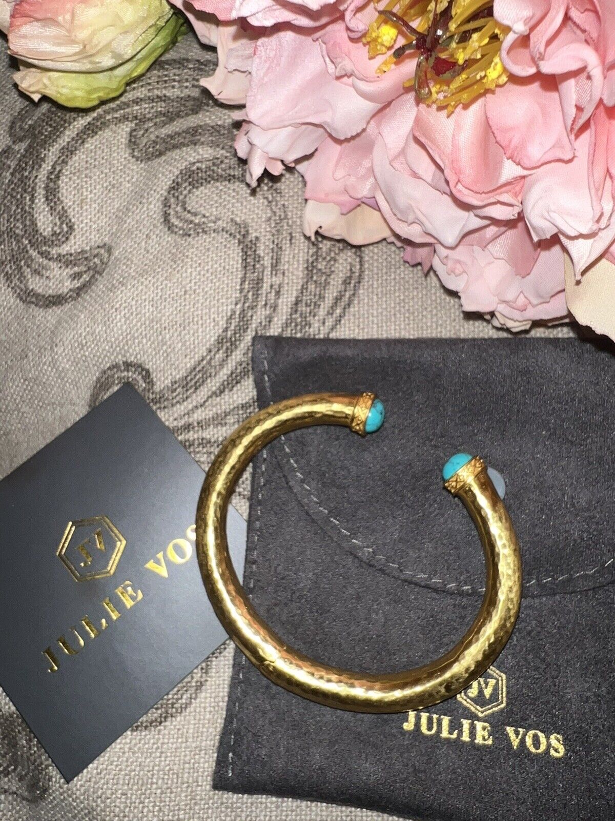 NEW Julie Vos Hinged Bangle Bracelet Blue Turquoise 24k Gold Plated NWOT