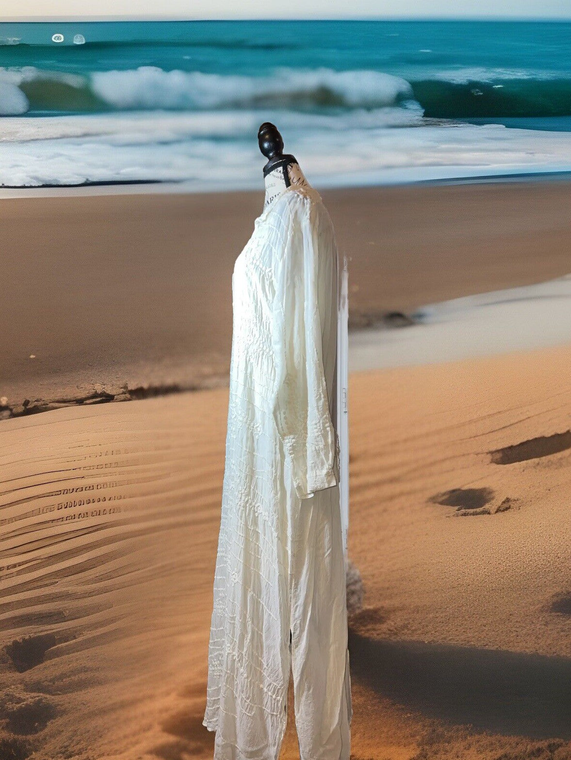 Johnny Was 2X Ivory Maxi Dress Silky Embroidery & Lace Kimono BOHO Beach Wedding Johnny Was