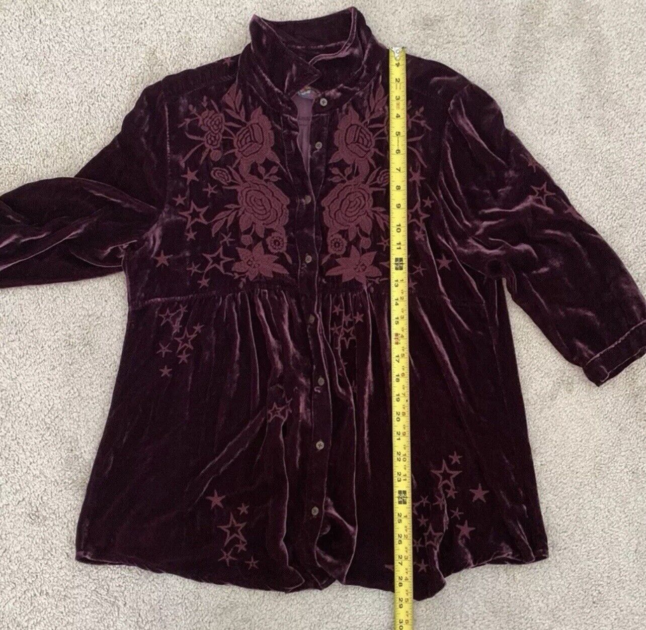 Johnny Was Burgandy Wine Velvet & Embroidered Tunic Top Kimono XL 1X