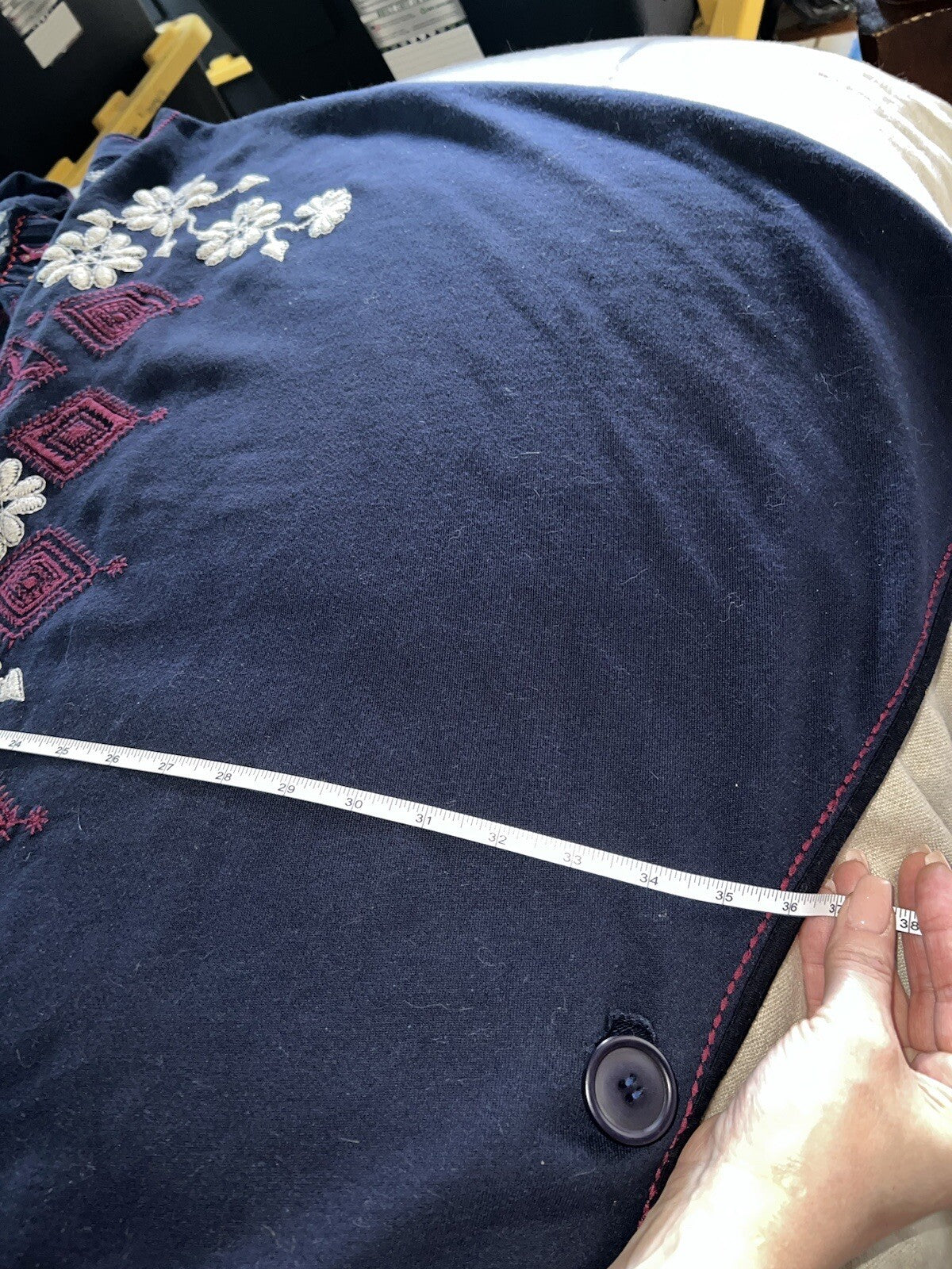 Johnny Was Navy Blue & Red French Terry 3X Kimono Wrap Poncho Coat Jacket Johnny Was